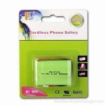 3.6V Rechargeable Cordless Phone NiMH Battery in AAA Size, with 8,00mAh Nominal Capacity